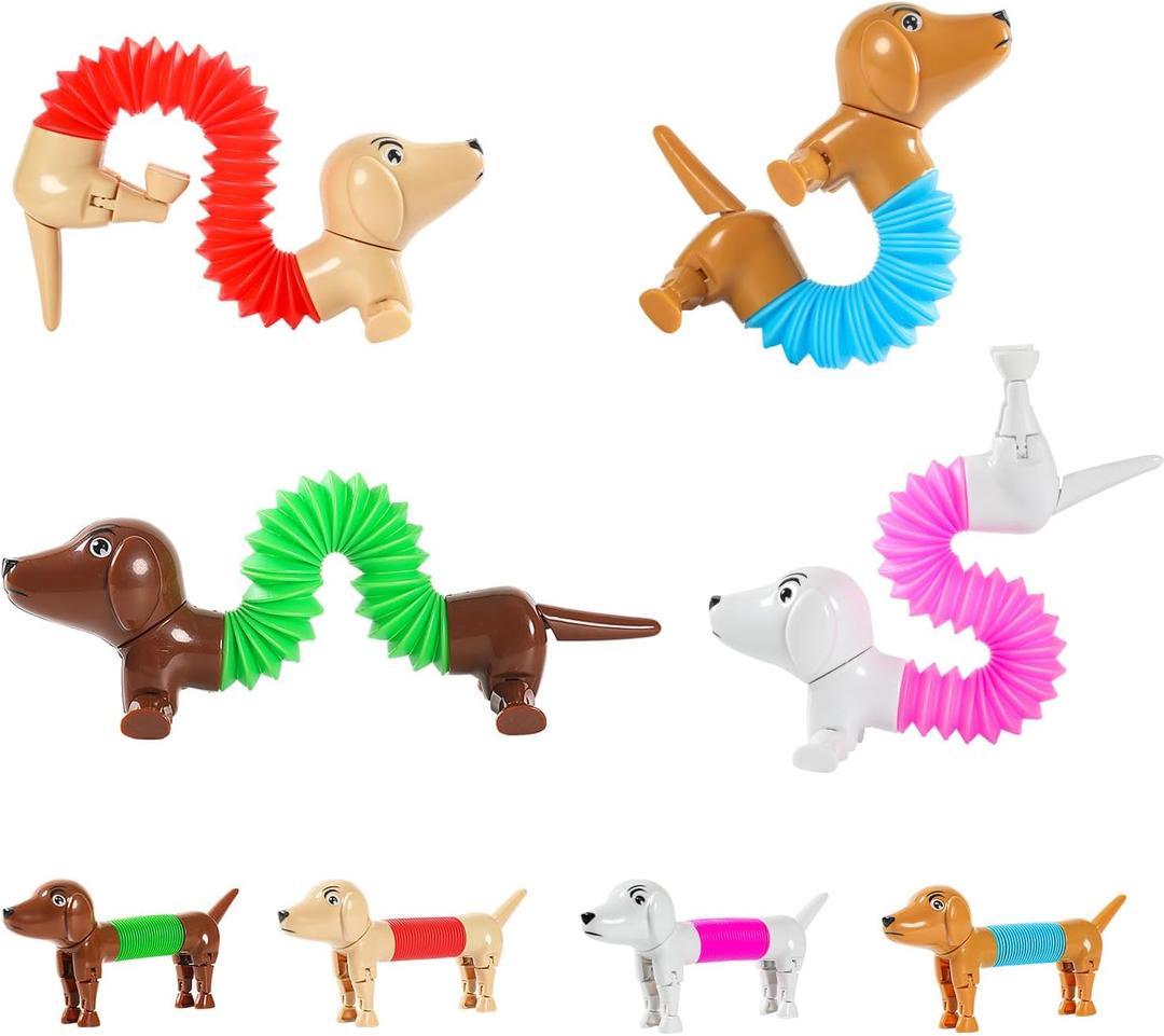 Limpskys Dog pop Tubes fidgets, Travel Toys for Toddlers 3-5, Sensory Toys for Kids 5-7, fidgets for Kids, Animal pop Tubes, Easter Egg fillers,Easter Basket Stuffers4 Pack Dog
