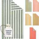 Cabana Striped Gauze Turkish Beach Towel - Large 36 x 69 | Quick Dry Beach Towel Blends Retro Style with Everyday Beach Comfort | Sand Free Design for a Clean, Carefree Day in the Sun (Green)