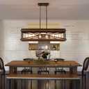 Rustic Farmhouse Wood Kitchen Island Lighting, 6 Lights Rectangular Pendant Light Fixture, Adjustable Chain Oak Wood and Metal Linear Chandelier for Dining Room Kitchen Island Farmhouse, Black, Large 6 Lights