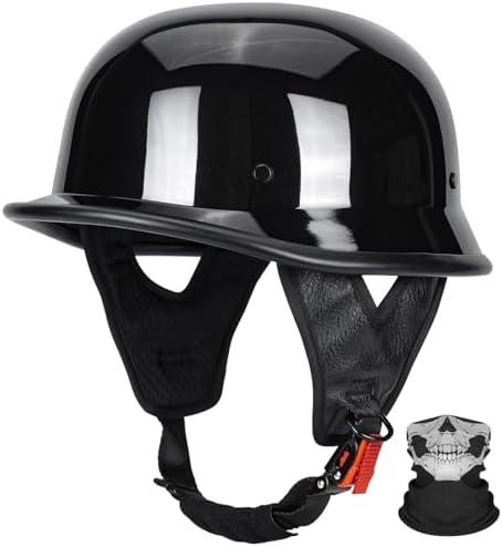 DOT Certified German Style Motorcycle Half Helmet, Vintage ABS Lightweight Helmet for Adults, Retro Half Face Helmet for Cruiser Scooter Chopper (Black, L)