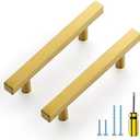 Ravinte 5 Pack Gold Cabinet Handles 3-1/2 Inch Brushed Brass Square Cabinet Pulls Gold Hardware for Kitchen Cabinets - 6 Inch Total Length