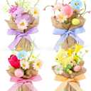 Dlerom 4 Pcs Easter Centerpiece Table Decorations Mini Artificial Easter Potted Plants Arrangement with Flowers Eggs Rabbits for Spring Home Desktop Farmhouse Party Decor