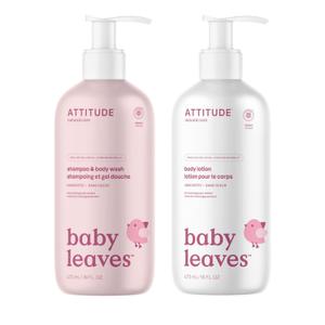 Bundle of ATTITUDE Body Lotion for Baby, EWG Verified, Dermatologically Tested, Plant and Mineral-Based, Vegan, Unscented, 16 Fl Oz + 2-in-1 Shampoo and Body Wash for Baby, Unscented, 16 Fl Oz
