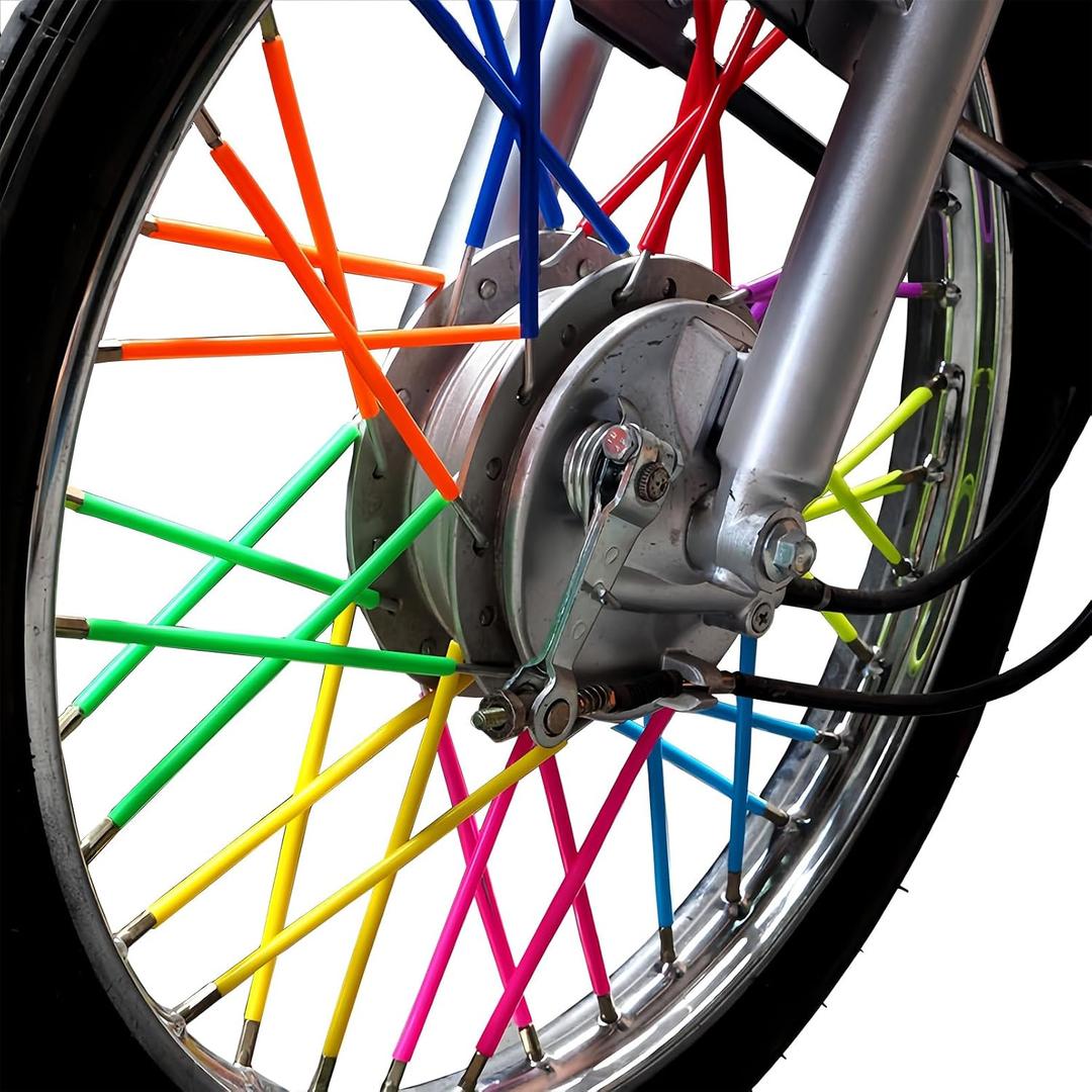 Motorcycle Bicycle Wheel Spoke Covers, 72 Pack, 240mm Length, Multi-Color Decorative Protectors for Wheels, Green, Plastic
