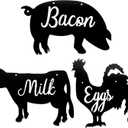Benver 3 Pieces Metal Kitchen Wall Decor, Rooster Cow Pig Farmhouse Kitchen Decor, Rustic Farm Animals Wall Art Plaque Hollow Letters Ornament for Farmhouse, Bathroom