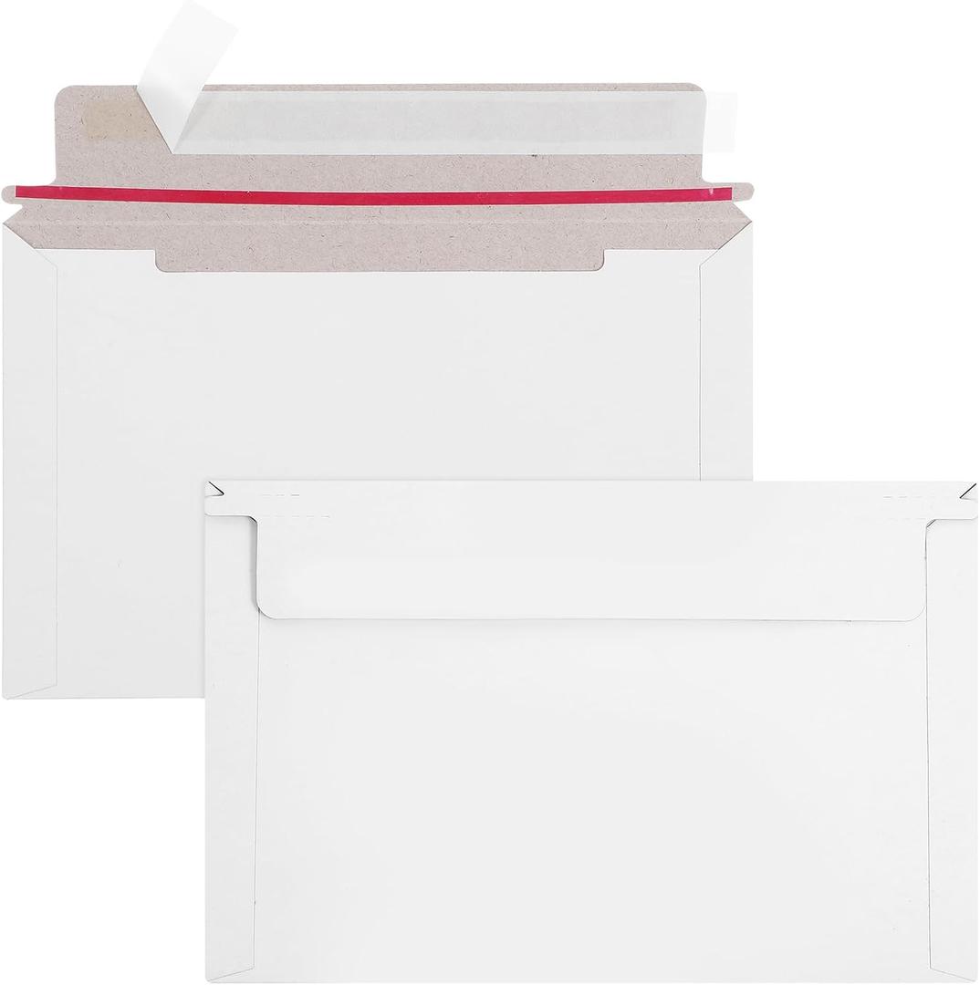 100 Pack 6.5x4.5 inch Rigid Mailer Self Seal Photo Document Mailers, Stay Flat White Cardboard Shipping Envelopes White Photography Mailers for CD, Photos, Document