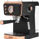 HADEN Barista Brew Espresso Coffee Machine, Stainless Steel Espresso Maker with Milk Frother and Steamer Function and 1.5L Water Tank, Black & Copper