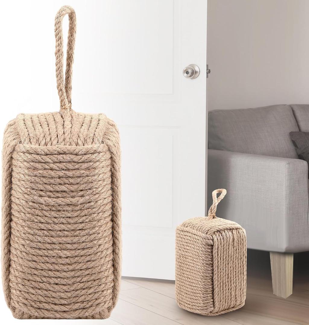 MorningRo Rope Door Stop Decorative Door Stop with Handle 4.72 ''d x 8.66''h 8.8lb Square Heavy Weighted Stoppers for Outdoor Inside Window Home to Keep Open New Home Gift Bookend