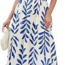 SEAFORM Women's Casual Long Dress V-Neck Retro Floral Print Dresses Elegant Long Fitted Dress for Women with Flowy Hemlines, Small