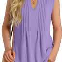Ficerd Girl's Tank Tops V Neck Sleeveless Summer Shirts Kids Pleated Loose Blouse Dressy Casual Curved Hem Tees 5-14 Years (Purple)