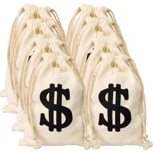 8pack 6.3 x 9 Inches Money Bags Money Bags Decor for Party Money Bag Dollar Sign Carrying Sack for Toy Party Favor, Bank Robber Pirate Cowboy Cosplay Theme Party