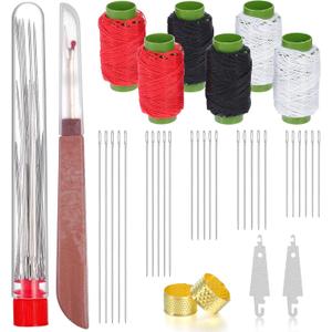 33Pcs Big Eye Steel Needles Set Portable Hand Sewing Kit Suitable for Beginners and Everyday Use, Include 25 Steel Needles, 3 Reels of Thread, Seam Ripper, 2 Needle Threader, 2 Thimbles