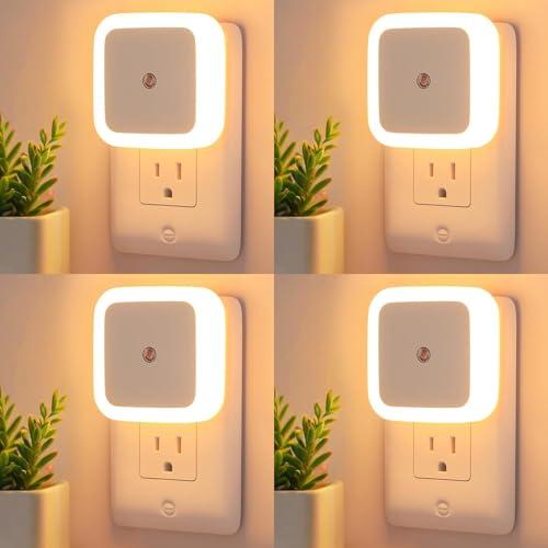 Night Lights Plug into Wall - 4-Pack Dusk to Dawn Sensor Plug in LED Nightlight 3000K Soft White Lighting, Auto-On/Off Lamp for Kids Adults Home Living Room Kitchen Bedroom Bathroom Toilet Hallway