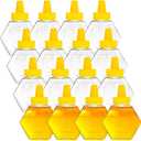 Elsjoy 16 Pack Plastic Honey Bottle Jars, 7 Oz Squeeze Bottles Empty Jars with Spout, Refillable Condiment Bottles Clear Container for Storing and Dispensing, Hexagon Shape