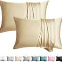 100% Silk Pillowcase for Hair and Skin Toddler Size 2 Pack Mulberry Silk Pillow Case 13 x 18 Inches Highest 6A Silk Kids/Travel Pillow Cover Soft Breathable Cooling with Hidden Zipper, Champagne