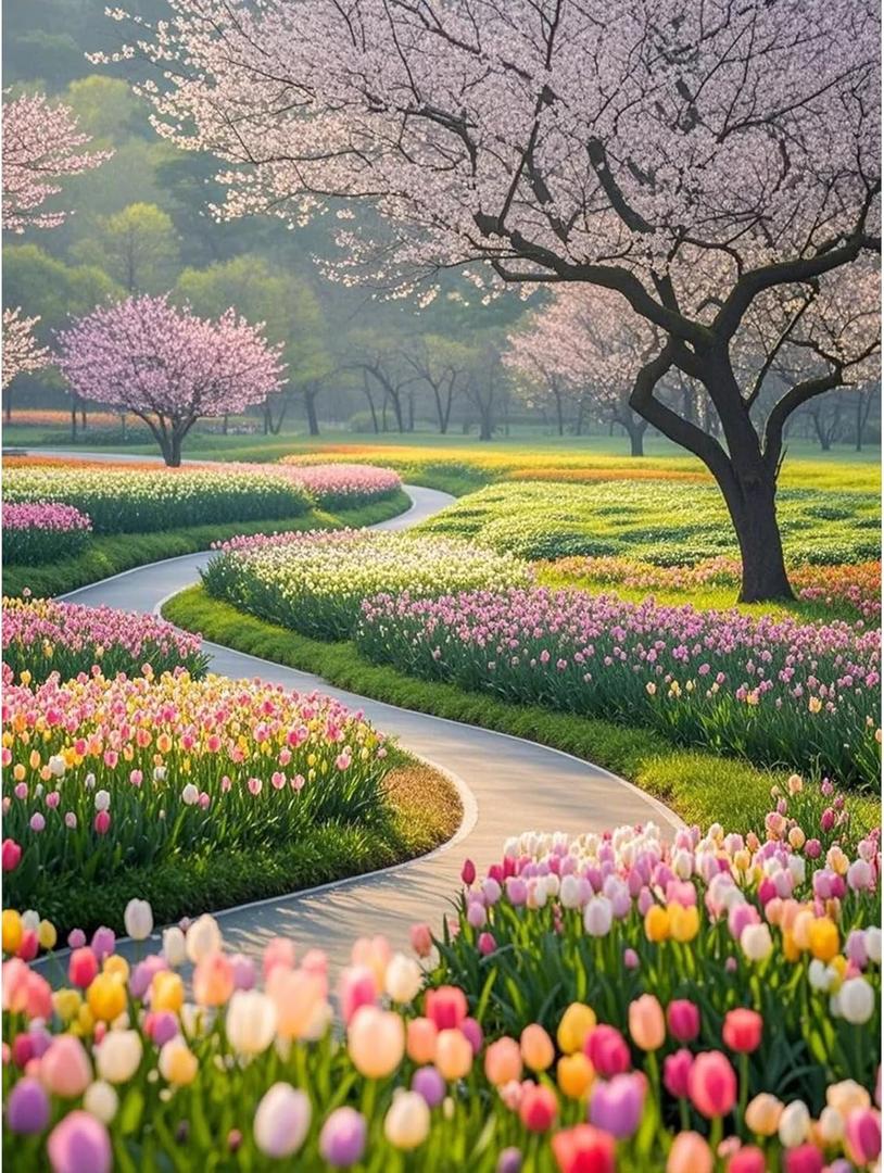 Chionox Landscape Diamond Art Kits for Adults,Flowers Street Scenery Diamond Painting Kits for Adults Beginners,5D Round Full Drill Diamond Art Scenery Craft for Home Wall Decor 12x16 inch (RS34030)