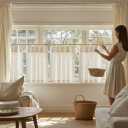 jinchan Linen Pinch Pleated Kitchen Curtains 24 Inch 2 Panels Natural Linen Tier Curtains Back Tab Beige Farmhouse Cafe Light Filtering Small Window Drapes for Bathroom Laundry Room Beige