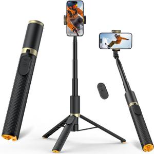 Phone Tripod & Selfie Stick with Remote, Portable, Lightweight for Video Recording Vlog, Extendable Travel Tripod Stand Compatible with iPhone Android, Black, 62"