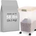 IRIS USA Dog Food Storage Container 58 lbs, Attachable Wheels, for Dog Cat Birds and other Pets, Food Storage Bin, Keep Fresh, Easy Mobility, BPA Free - Made in the USA, Almond/Clear