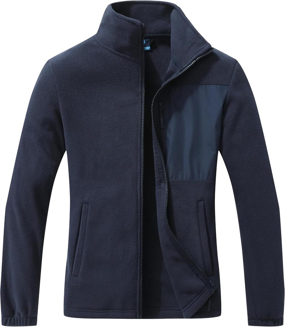 GIMECEN Women's Full Zip Soft Polar Fleece Jacket Outdoor Recreation Coat with Pockets Long-Sleeve Comfortable Outerwear (Blue) Large