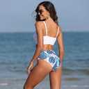 ZAFUL Women's Sheer Mesh Bikini Set High Waisted Tummy Control 2 Piece Tankini Swimsuit Bathing Suit(AG-White,M)