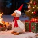 Original Cute Duck Figurine with Santa Hat and Red Scarf for Winter Christmas Decoration, Lovely and Lucky Furry Animal Doll, Come with Giftbox