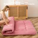 MAXYOYO Japanese Futon Mattress Twin Size Floor Mattress, Thicken Tatami Mat Sleeping Pad Roll Up Mattress Floor Folding Couch Mattress Pad for Guest Room, Pink, Twin