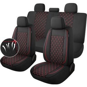 YGL Breathble Car Seat Covers Full Set, Washable Seat Covers for Cars, Premium Cloth Car Seat Protectors, Interior Covers for Cars, Sedan Van Truck SUV(Black/Red)