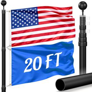 Wphold Flag Poles for Outside House Inground - Extra Thick Telescoping Flag Poles, Heavy Duty Flag Pole Kit with 3x5 American Flag (20FT, Black)