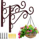 KABB Hanging Plant Bracket, 2 Pcs 10" Iron Decorative Wall Hanger Hooks for Hanging Plants Flower Baskets Bird Feeders Wind Chimes, Indoor Outdoor Rustic Home Decor, Coffee Color