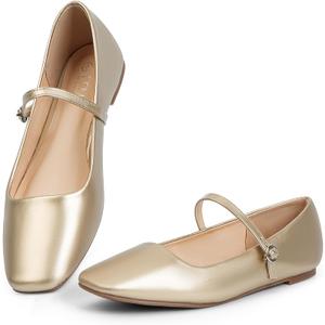 MUSSHOE Mary Jane Flats for Women: Classic Square Toe Ballet Flats with Strap - Comfortable Dressy Shoes for Teachers & Office (11, Gold)