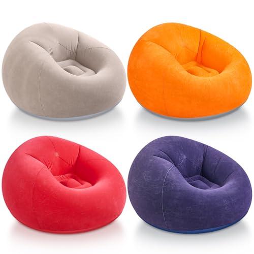 Realspring Inflatable Bean Bag Chairs Outdoor Blow up Camping Chairs Inflatable Lazy Sofa Folding Portable Bean Bag Loungers Couch for Movie Night(Brown, Red, Blue, Orange,4 Pcs), 16.93"D x 9.45"W x 7.28"H