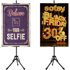 2-Pack Double-Sided Sign Holder, Advertising Display Tripod Poster Stand, Adjustable Pedestal Sign Stand Height Up to 79 in, Poster Stand for Wedding, Restaurant or Business, (Poster not included)