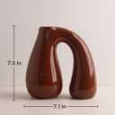 Brown Ceramic Vase for Modern Home Decor, 7.5" Sculptural U-Shape Pitcher Vase with Arch Handle, Small Earth-Tone Aesthetic Flower Vase for Pampas Grass, Dried Flowers, Shelf Entryway Decor PROBENEX