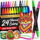 ARTISTRO 24 Precision DualTip Acrylic Paint Markers – Paint Pens Set with Dot & Fine Tips for Fabric, Rock, Glass, Wood, Coloring Books – Classroom & Art Supplies Gift – Teacher Appreciation Gift