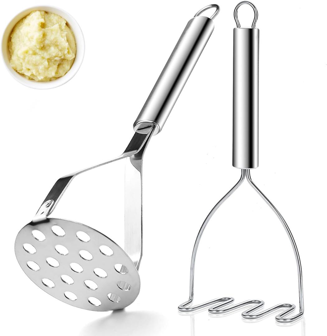 Potato Masher Stainless Steel 2pcs, Mashed Potato Masher Kitchen Tool, Durable Mash Potatoes Masher Kitchen Utensils, Kitchen Gadgets Easy to Clean