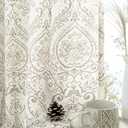 LAMIT Linen Curtains for Living Room 84 Inch Length 2 Panels Set, Vintage Damask Printed Linen Curtains Grommet Light Filtering Window Drapes for Bedroom/Farmhouse, Taupe, Each 52 x 84 Inch