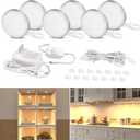 WOBANE LED Puck Lights Plug in, Under Cabinet Lighting with Switch, Dimmable Under Counter Lighting for Shelf, Closet, Cupboard, Bookcase, Display, Super Bright, 2700K Warm White, 6 Pack