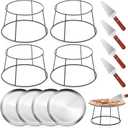 Yiyiring 12 Pcs Pizza Stand Set: 4 Metal Stands, 4 Pizza Pans, 4 Spatulas for Weddings, Party(Silver,Round)