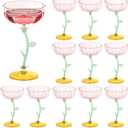 HKSZEH 12 Pcs Pink Plastic Ribbed Coupe Glasses Detachable 7oz Flower Cocktail Glasses Modern Wavy Plastic Cocktail Coupes Disposable Martini Glasses Mimosa Glassware champagne goblets (12, PInk)