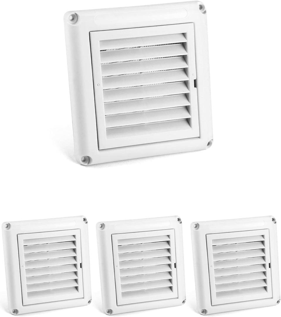 QWORK 4" Louvered Vent Cover, 4 Pcs Covers for Outdoor Dryer Vent Exhaust Air Covers (white)