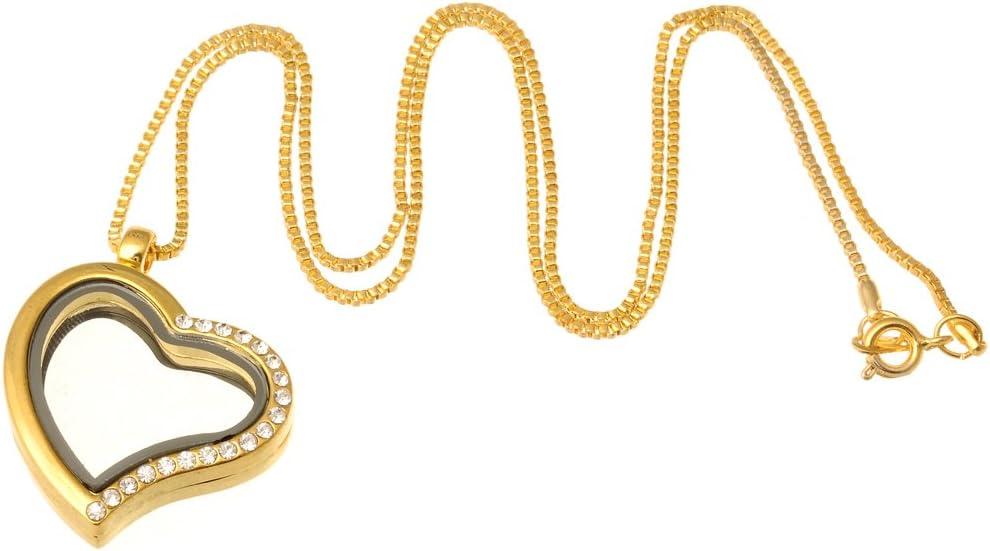 RUBYCA Living Memory Floating Charm Heart Glass Locket Pendant Necklace 20 Inches 1pcs Gold Color