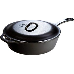 Lodge 5 Quart Pre-Seasoned Cast Iron Deep Skillet with Lid - Signature Teardrop Handle & Assist Handle - Use in the Oven, on the Stove or Grill, or Over a Campfire - Use to Sear, Saut, Bake, Broil, Braise, Fry, or Grill - Black