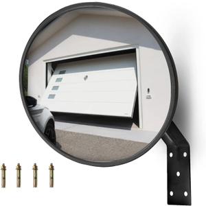 CNQLIS 8 Inch Convex Mirror Outdoor with Adjustable Wall Fixing Bracket,Blindspot Traffic Mirror for Driveway Garage Park Outdoor Wide Angle View Curved Security Blind Spot Mirrors
