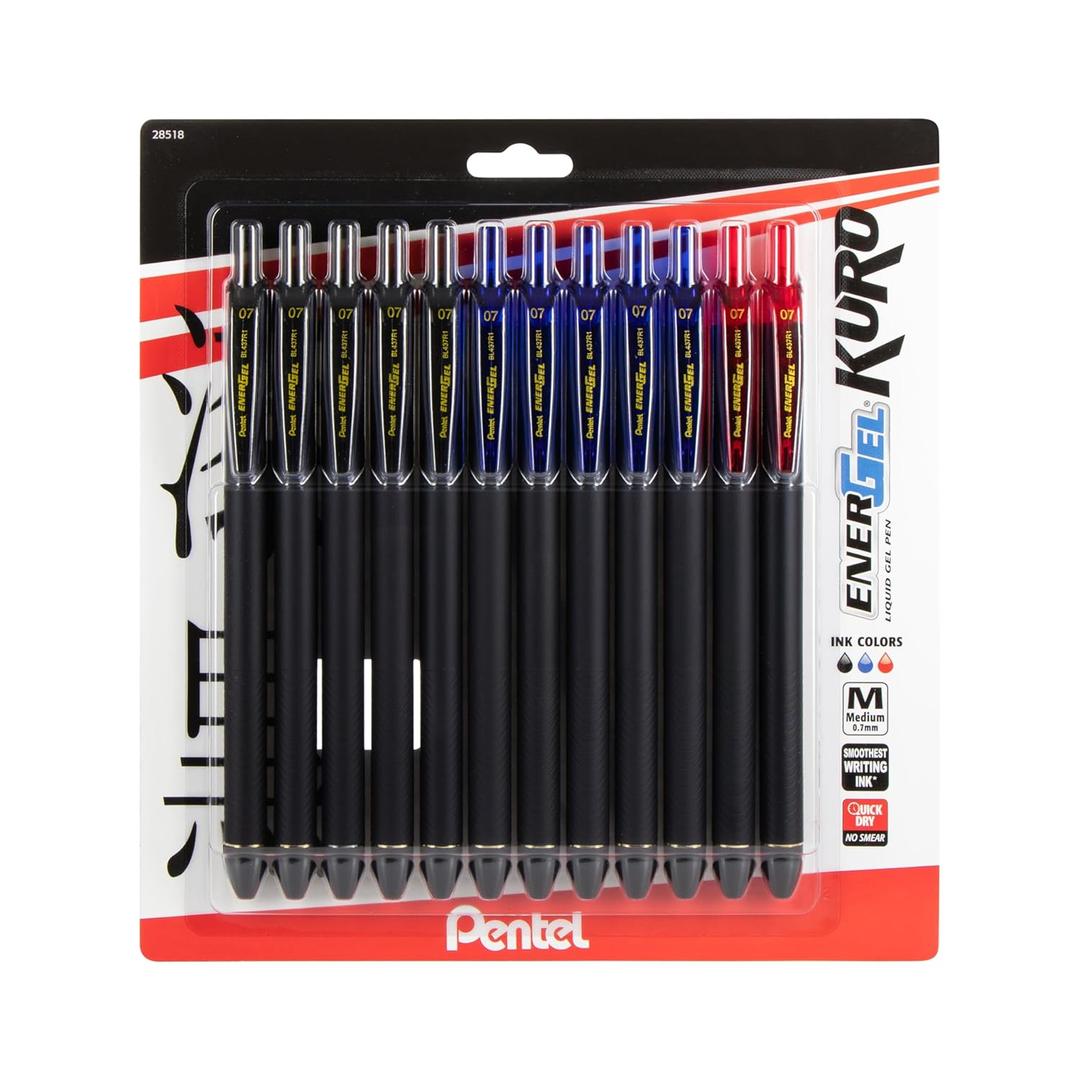 Pentel EnerGel Kuro Liquid Gel Pen, 0.7mm, Medium line, Assorted Ink, 12-Pk (BL437R1BP12M1) Pentel EnerGel Kuro Liquid Gel Pen, 0.7mm, Medium line, Assorted Ink, 12-Pk (BL437R1BP12M1)