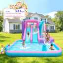 Inflatable Water Park Double Slide Bouncy House with Splash Pool, Water Gun, Basketball, Climbing Wall, Dual Pools for Outdoor Party,164 * 238 * 67 inches with 520W Blower Ages 3-12, Large