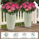 Neoaider Set of 2 Lightweight Ceramic-Look Tall Planter, 21 inch Large Plastic Planter with Drain Hole & Saucers, Large Outdoor Planters for Porch, Garden, Patio, Balcony(Drip Glaze)