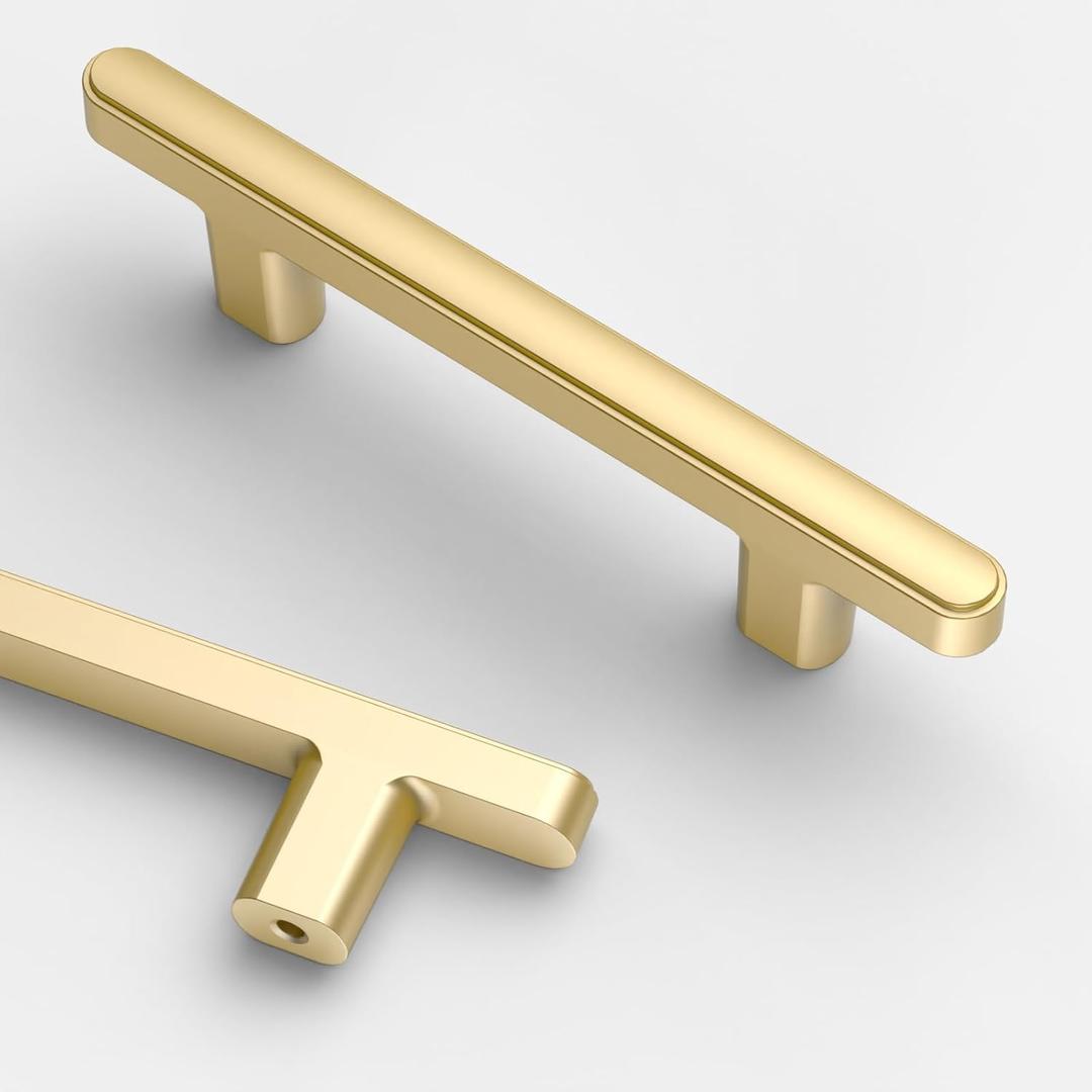 Asidrama 10 Pack 3 Inch(76mm) Brushed Gold Kitchen Cabinet Handles, Cabinet Pulls Kitchen Cabinet Hardware for Cupboard Drawer Pulls 2244 (3" Hole Center)