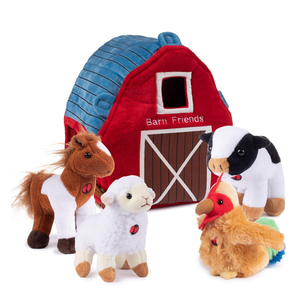 Plush Creations Talking Plush Farm Animals for Toddlers with A Plush Barn House Carrier, Animal Farm Set Includes 4 Soft Cuddly Plush Stuffed Animals, A Plush Cow Plush Horse Plush Lamb Plush Rooster 