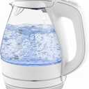 OVENTE Electric Kettle, 1.5L Borosilicate Glass Countertop Water Heater and Boiler for Coffee or Tea, BPA-Free, Auto Shut-Off, Boil-Dry Protection, Removable and Washable Spout Filter, White KG83W (1.6 Quarts)